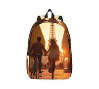 Vbcxza Romantico zaino in tela con stampa di biciclette Torre Eiffel di Parigi, dimensioni medie e piccole, perfetto per escursioni, viaggi e uso quotidiano, Nero , M, Zainetto