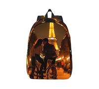 Vbcxza Romantico zaino in tela con stampa di biciclette Torre Eiffel di Parigi, dimensioni medie e piccole, perfetto per escursioni, viaggi e uso quotidiano, Nero , M, Zainetto