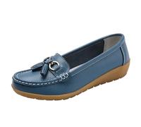 VBEDKDEB Loafer - Mocassini da donna, comodi, piatti, in pelle, da infilare, comode, scarpe da guida all'aperto, comode, Blu, 42 EU