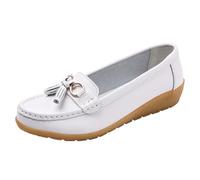 VBEDKDEB Loafer - Mocassini da donna piatti, comodi, piatti, in pelle, da infilare, scarpe, scarpe da guida all'aperto, comode e comode, piatte, bianco, 36 EU