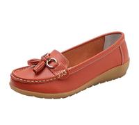 VBEDKDEB Loafer - Mocassini da donna piatti, comodi, piatti, in pelle, da infilare, scarpe, scarpe da guida all'aperto, comode e comode, piatte, Colore: rosso, 42 EU