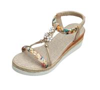 VBEDKDEB Sandali da donna estivi, comodi, da donna, per la primavera e l'estate, zeppa, suola spessa, cinturino in gomma, punta aperta, cava, comodi sandali per il tempo libero con tacco, marrone