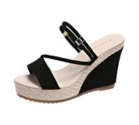 VBEDKDEB Sandali estivi da donna, comodi, con zeppa, con suola spessa, per aumentare la statura, con design Cut Out, comodi sandali da donna estivi, Nero , 36 EU