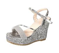 VBEDKDEB Sandali estivi da donna, comodi, da donna, con zeppa, con tacco a plateau, alla moda, decorazione a farfalla e strass, popolari tra le ragazze, scarpe bohémien, comodi sandali, argento, 37.5