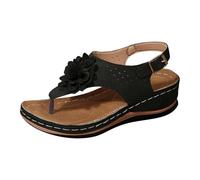 VBEDKDEB Sandali estivi da donna, comodi, da donna, dal design ergonomico, con zeppa, alleviano l'affaticamento dei piedi, comodi e funzionali, sandali romani da donna, Nero , 37.5 EU