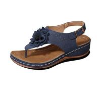 VBEDKDEB Sandali estivi da donna, comodi, da donna, dal design ergonomico, con zeppa, alleviano l'affaticamento dei piedi, comodi e funzionali, sandali romani da donna, Blu scuro, 40 EU