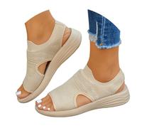 VBEDKDEB Sandali estivi da donna, comodi, da donna, in maglia, con zeppa elastica e profilo a maglia di pesce, leggeri e traspiranti, per il tempo libero, beige., 40 EU