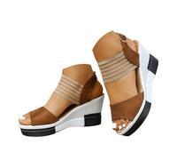 VBEDKDEB Sandali estivi da donna, comodi, estivi, con zeppa, sandali da donna, sandali con cinturino in stile bocca di pesce, bicolore, suola spessa, aumentano la statura dei sandali con zeppa, cachi