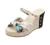 VBEDKDEB Sandali estivi da donna, comodi, estivi, con zeppa, suola spessa, fiocco e plateau per aumentare la statura delle espadrilles zeppa, beige., 37 EU