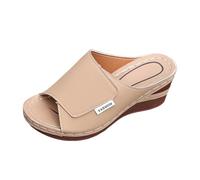 VBEDKDEB Sandali estivi da donna, con suole spesse, per il tempo libero, da donna, a punta aperta, in tinta unita, semplici e alla moda, con zeppa e sandali estivi comodi, cachi, 37 EU