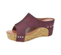 VBEDKDEB Sandali estivi da donna, con zeppa, con suola spessa, ritagliati, alla moda e casual con tacco a spillo che rendono la statura delle donne estive comode, Vino, 37 EU