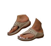 VBEDKDEB Scarpe ortopediche da donna cava comode zeppe infradito 2025 sandali estivi eleganti in pelle infradito Orthocare supporto Arch antiscivolo infradito spiaggia viaggio sauna sandali, marrone