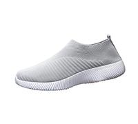 VBEDKDEB Sneaker da donna slipper slip on scarpe sportive leggere e comode, scarpe sportive, antiscivolo, per il tempo libero, calze elastiche, scarpe da ginnastica piatte bianche da donna, argento