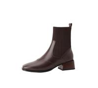 VBEDKDEB Stivaletti da donna stivali alla caviglia e inverno nuovi stivali stretti in maglia elastica britannica con punta quadrata e stivali elastici con donne nere medie, marrone, 38.5 EU