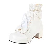 VBEDKDEB Stivaletti da donna stivali alla caviglia stivali da donna invernali corti stivali anteriori con lacci alla caviglia in tinta unita scarpe Lolita scarpe impermeabili da donna, bianco, 40.5 EU