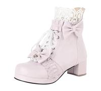 VBEDKDEB Stivaletti da donna stivali alla caviglia stivali da donna invernali corti stivali anteriori con lacci alla caviglia in tinta unita scarpe Lolita scarpe impermeabili da donna, Colore: rosa