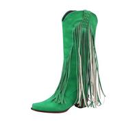 VBEDKDEB Stivali da donna al ginocchio, comodi da infilare, tacco grosso, punta a punta, stivali con frange, stivali western alti al ginocchio, scarpe medie impermeabili, verde, 38.5 EU