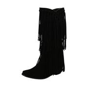 VBEDKDEB Stivali da donna Mid calf stivali frontiera del commercio estero, stazione indipendente autunno e inverno nappa stivali da donna piccola testa quadrata tinta unita casual coreano stivali di