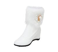 VBEDKDEB Stivali invernali da donna stivali da neve invernali in pelle di moda temperamatite con cerniera laterale interna alta calda e corta in cotone stivali sopra il ginocchio, bianco, 37 EU