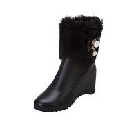 VBEDKDEB Stivali invernali da donna stivali da neve invernali in pelle di moda temperamatite con cerniera laterale interna alta calda e corta in cotone stivali sopra il ginocchio, Nero , 37 EU