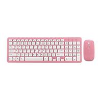 VBESTLIFE Combo Mouse Tastiera Wireless, Set Tastiera Mouse Wireless Giochi da Ufficio per Computer Notebook Micro Ricevitore a 3 velocità(Rosa)
