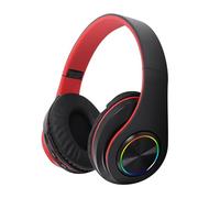 VBESTLIFE Cuffie Bluetooth Sopra L'orecchio con Luce RGB, Cuffie da Gioco Pieghevoli Wireless con Bassi Profondi per Cellulare da Viaggio, Supporto Scheda di Memoria (nero rosso)