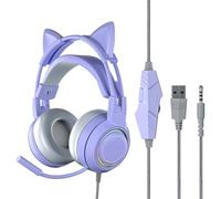 VBESTLIFE Cuffie con Orecchie di Gatto con Microfono a Cancellazione di Rumore, Cuffie da Gioco Cablate Sull'orecchio con Orecchie di Gatto Rimovibili, per PC, per One, per, per