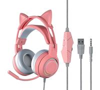 VBESTLIFE Cuffie con Orecchie di Gatto con Microfono a Cancellazione di Rumore, Cuffie da Gioco Cablate Sull'orecchio con Orecchie di Gatto Rimovibili, per PC, per One, per, per