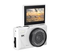 VBESTLIFE Fotocamera Digitale 5k, Fotocamera Vlog da 75 MP per YouTube, Videocamera UHD AutoFocus con Schermata a Fogli Mobili da 3 "180 °, 18x Zoom Compact Travel Camara (WHITE)