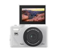 VBESTLIFE Fotocamera Digitale 5k, Fotocamera Vlogging WiFi da 75 MP per YouTube, Videocamera da Viaggio Compatta Autofocus 3 "Flip Schermata 180 ° con Zoom 18x (WHITE)