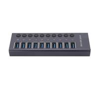 VBESTLIFE Hub Dati USB 3.0, Splitter USB con Switch Individuale a 10 Porte con Adattatore di Alimentazione da 60 W, per Console di Gioco per PC Desktop Portatile (Spina europea)