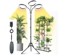 VBESTLIFE Luci per Coltivazione per Piante da Interno con Supporto, Lampada per Piante da Terra con 108 LED a Spettro Completo, Lampada da Terra Alta con Timer (Spina UE 3 teste 28W Utilizzare