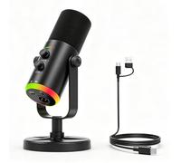 VBESTLIFE Microfono a Condensatore USB, Microfono Dinamico Cardioide con Illuminazione RGB e Cancellazione del Rumore ENC, per Streaming di Giochi, Registrazione, Podcasting (BLACK)