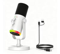 VBESTLIFE Microfono a Condensatore USB, Microfono Dinamico Cardioide con Illuminazione RGB e Cancellazione del Rumore ENC, per Streaming di Giochi, Registrazione, Podcasting (WHITE)