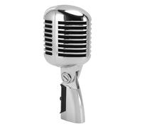 VBESTLIFE Microfono Dinamico retrò, Lega di Zinco Vintage Cardioide con Rack Autotensionante, Suono Chiaro per Spettacoli Dal Vivo, Studi di Registrazione (SILVER)