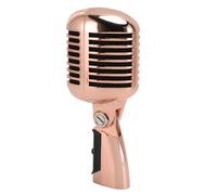 VBESTLIFE Microfono Dinamico retrò, Lega di Zinco Vintage Cardioide con Rack Autotensionante, Suono Chiaro per Spettacoli Dal Vivo, Studi di Registrazione (Oro rosa)