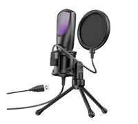 VBESTLIFE Microfono USB da Gioco, Microfono a Condensatore con Cancellazione del Rumore con Illuminazione RGB, Filtro Anti-pop e Supporto per Treppiede per lo Streaming di Podcast su