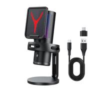 VBESTLIFE Microfono USB da Gioco per PC, Microfono a Condensatore con Silenziamento Rapido, Effetto RGB Vibrante, Filtro Pop, Supporto Antiurto, Riduzione del Rumore, per Streaming,