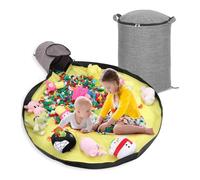 VBESTLIFE Organizzatore per Giocattoli, Contenitore Pieghevole da 13,4 X 16,5 Pollici con Tappetino da Gioco Rimovibile, Organizer di Grande capacità per Mattoncini Sparsi e Animali di (GREY)