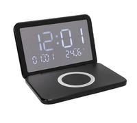 VBESTLIFE Orologio di Ricarica Wireless 15w di Ricarica Rapida, Orologio Elettronico a Specchio a LED Pieghevole con Display a Temperatura del Calendario, Digitale per il Comodino (BLACK)