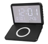 VBESTLIFE Orologio di Ricarica Wireless, Specchio LED Pieghevole di Ricarica Rapida da 15 W con Schermo LCD di luminosità Regolabile per Comodino (BLACK)