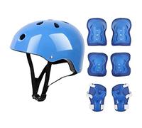 VBESTLIFE Set di Protezioni per Casco per Bambini, Inclusi Gomitiere per Casco, Ginocchiere, Polsiere per Pattinaggio a Rotelle (Blu)