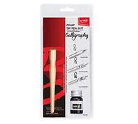 VBESTLIFE Set Penna Comic Pen Set 3 Pennini + 1 Supporto in Legno + 1 Inchiostro Calligrafia Disegno Forniture Artistiche Cancelleria per Principiante