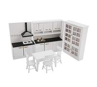 VBESTLIFE Squisito Set di Mobili da Cucina/sala da Pranzo in Miniatura per Casa delle Bambole, Kit da Cucina per Casa delle Bambole in Legno da 7 Pezzi, Arredamento Realistico per delle in Scala 1/12