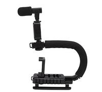 VBESTLIFE Stabilizzatore Video Portatile per Fotocamera con Luce LED e | Le maniglie imbottite a forma di U riducono la pressione, supporto per clip per telefono anti allentamento per le riprese