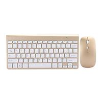 VBESTLIFE Tastiera e Mouse Wireless, Tastiera Wireless Ultrasottile 2.4G + Set Mouse, Mini Tastiera silenziosa per Computer da Ufficio combinata(Oro)