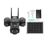 VBESTLIFE Telecamera di Sicurezza Solare AI con Tripla Lente da 12 MP, PTZ UHD 6K e Rilevamento del Movimento PIR, Audio Bidirezionale WiFi IP66 Impermeabile per APP V380 Pro