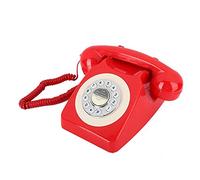 VBESTLIFE Telefono di Rete Fissa Rossa, Telefono a Cavo retrò con Funzione di Richiamo, Vecchio Telefono Rotante Vintage con Campana di Rame Meccanico per la Scuola di Casa