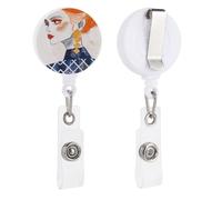 VBFKL Bobine di badge retrattili con clip a coccodrillo girevole porta badge retrattile clip bobina clip infermiera badge clip arancione capelli donna ID badge clip portachiavi per medici in ufficio