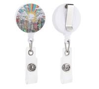 VBFKL Bobine di badge retrattili con clip a coccodrillo girevole porta badge retrattile clip per infermiera badge bobina clip colorato graffiti urbani ID badge clip portachiavi per medici in ufficio